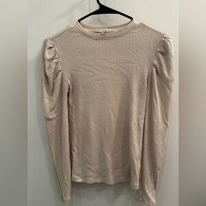 BP Cream Long Sleeve Puff Shoulder Top